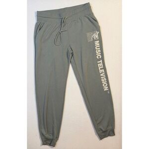 MTV Music Television Joggers Sage Green Leopard Logo Sweatpants Mens Large